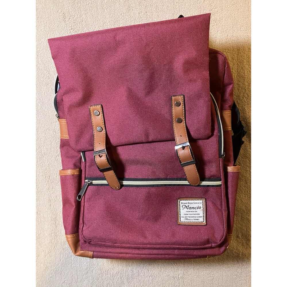 Mancio Laptop Business Backpack Maroon‎ With USB Charging Port for Travelling